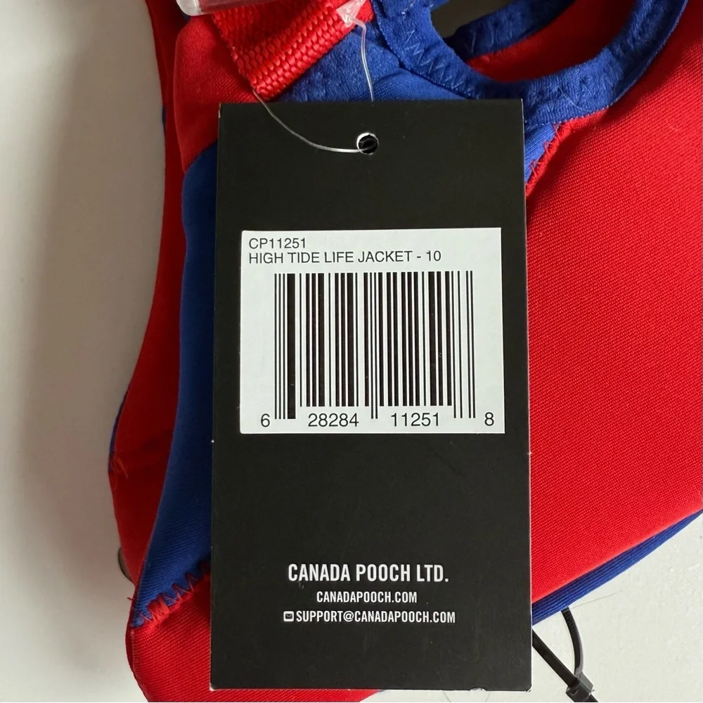 Canada Pooch High Tide Life Dog Jacket - Red/Blue - Size 10